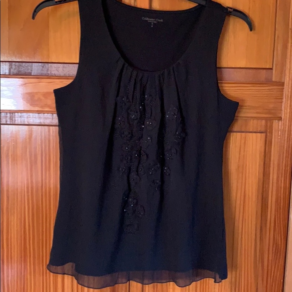 ColdWater Creek Beaded Black Tank Top Size S EUC